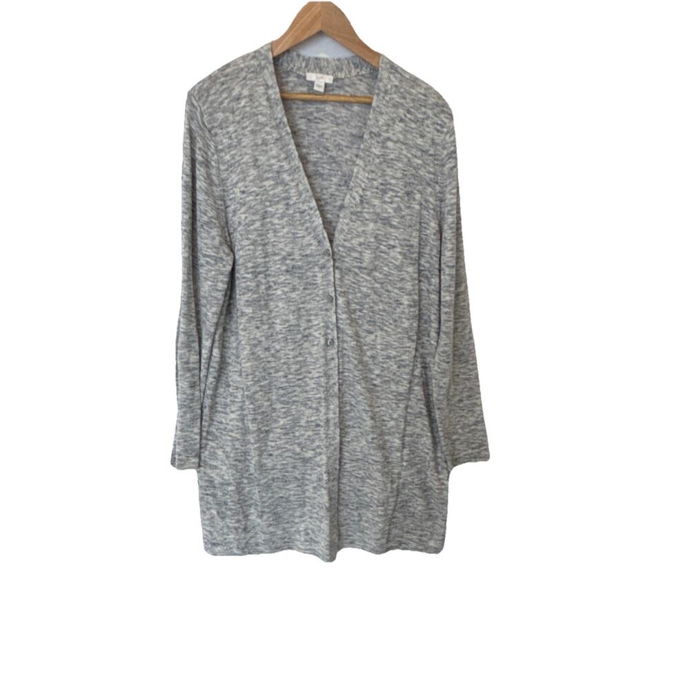 J. Jill Blue/Gray Heathered Lightweight Long Cardigan Cotton Blend Sz L Lounge